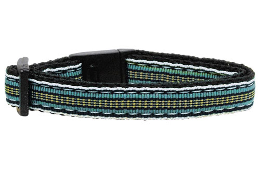 Preppy Stripes Nylon Ribbon Collars Light Blue/Khaki Cat Safety