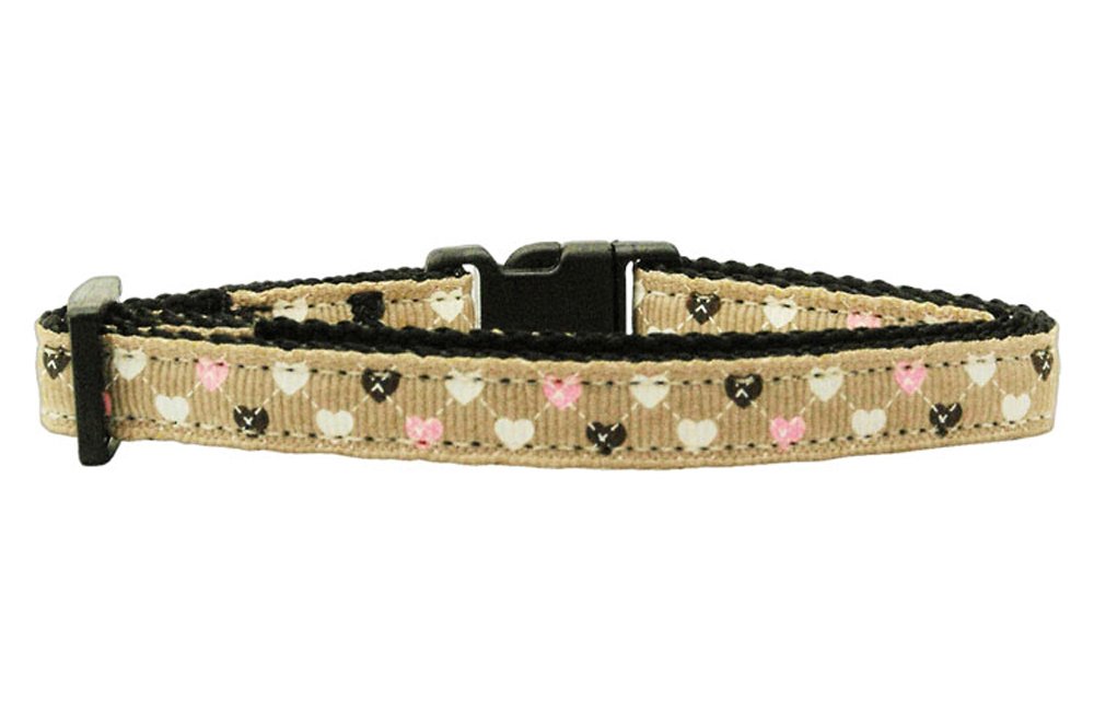 Argyle Hearts Nylon Ribbon Collar Tan Cat Safety