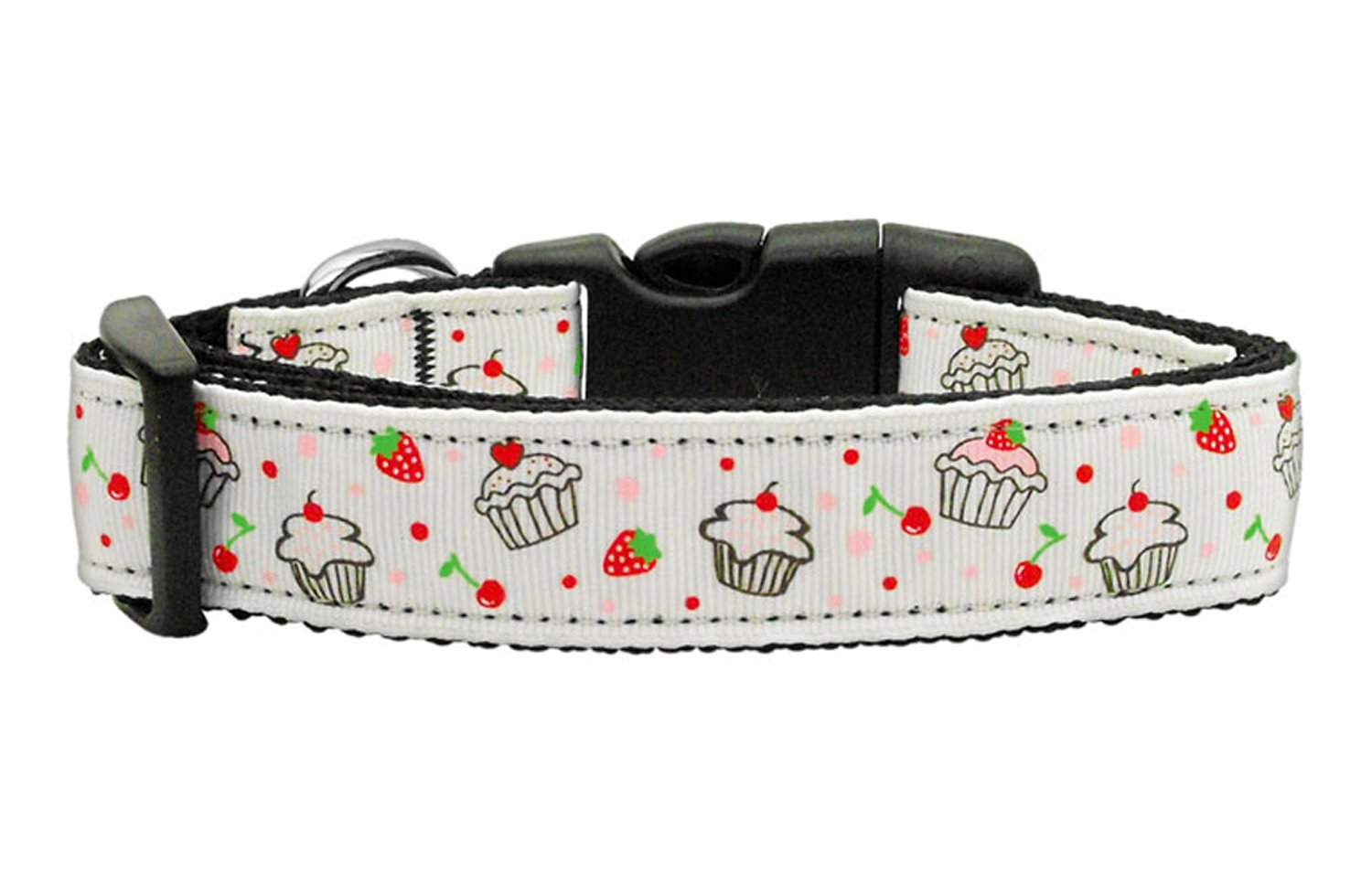 Cupcakes Nylon Ribbon Collar White Large
