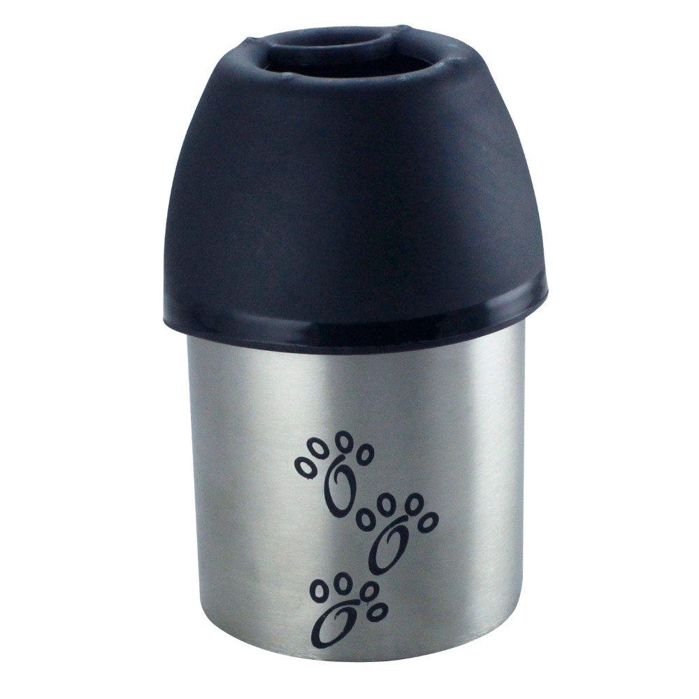 Plastic Fin Cap Pet Travel Water Bottle in Stainless Steel, Small, Silver and Black-Set of 12