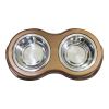 Plastic Framed Double Diner Pet Bowl in Stainless Steel, Large, Gold and Silver-Set of 6