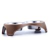 Plastic Framed Double Diner Pet Bowl in Stainless Steel, Large, Gold and Silver-Set of 6