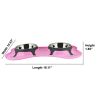 Plastic Pet Double Diner with Stainless Steel Bowls, Pink and Silver-Set of 4