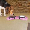 Plastic Pet Double Diner with Stainless Steel Bowls, Pink and Silver-Set of 4
