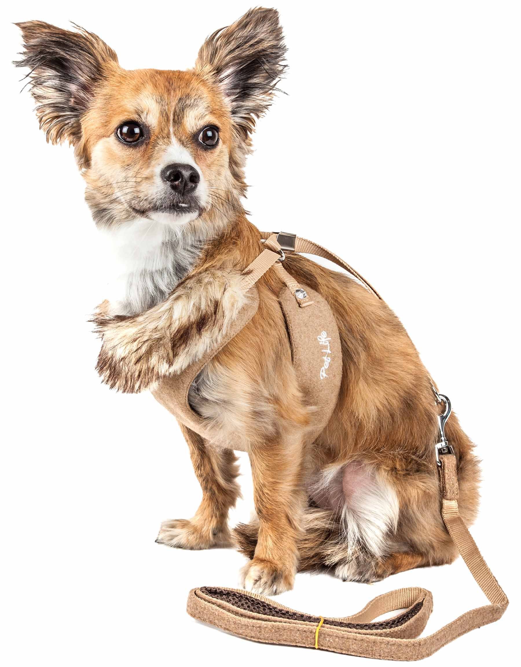 Pet Life  Luxe 'Furracious' 2-In-1 Mesh Reversed Adjustable Dog Harness-Leash W/ Removable Fur Collar