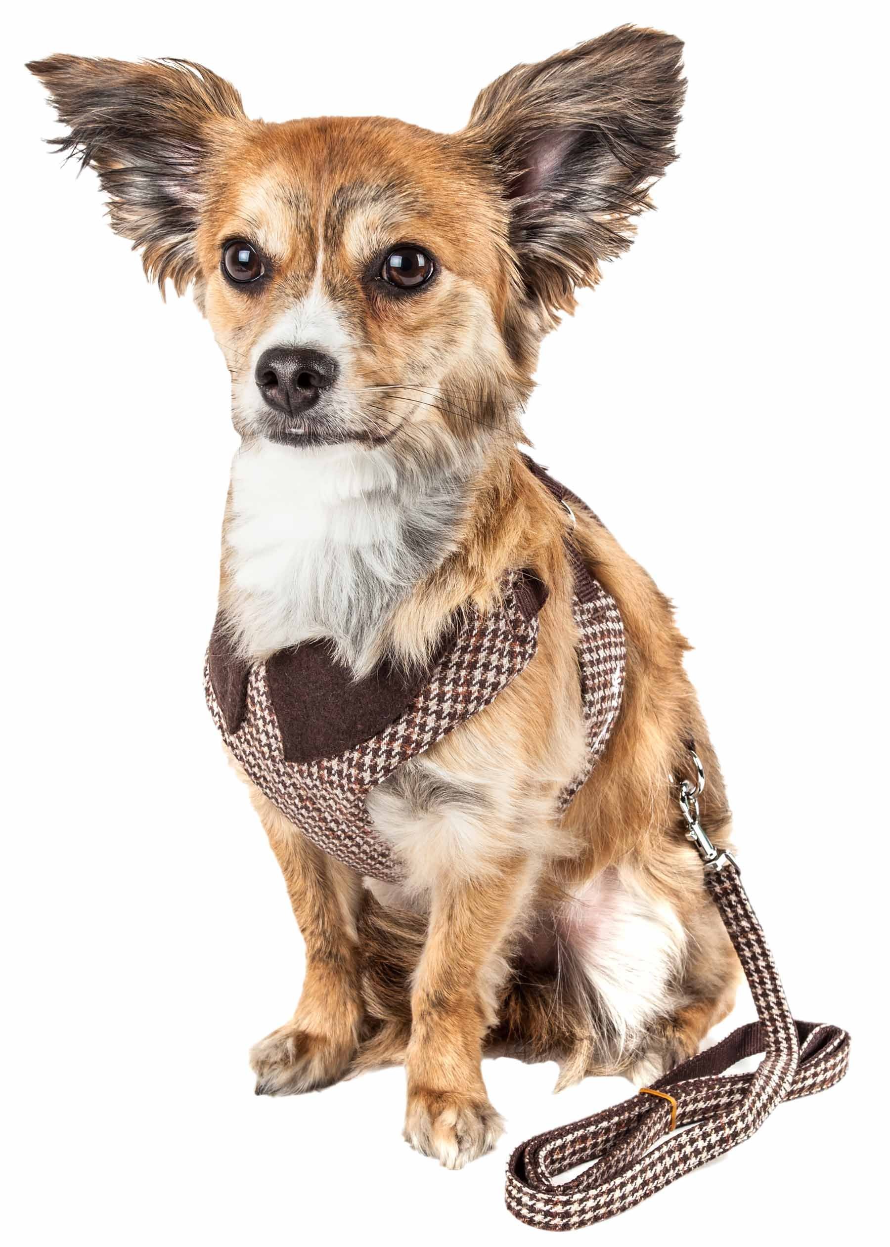 Pet Life  Luxe 'Houndsome' 2-In-1 Mesh Reversible Plaided Collared Adjustable Dog Harness-Leash