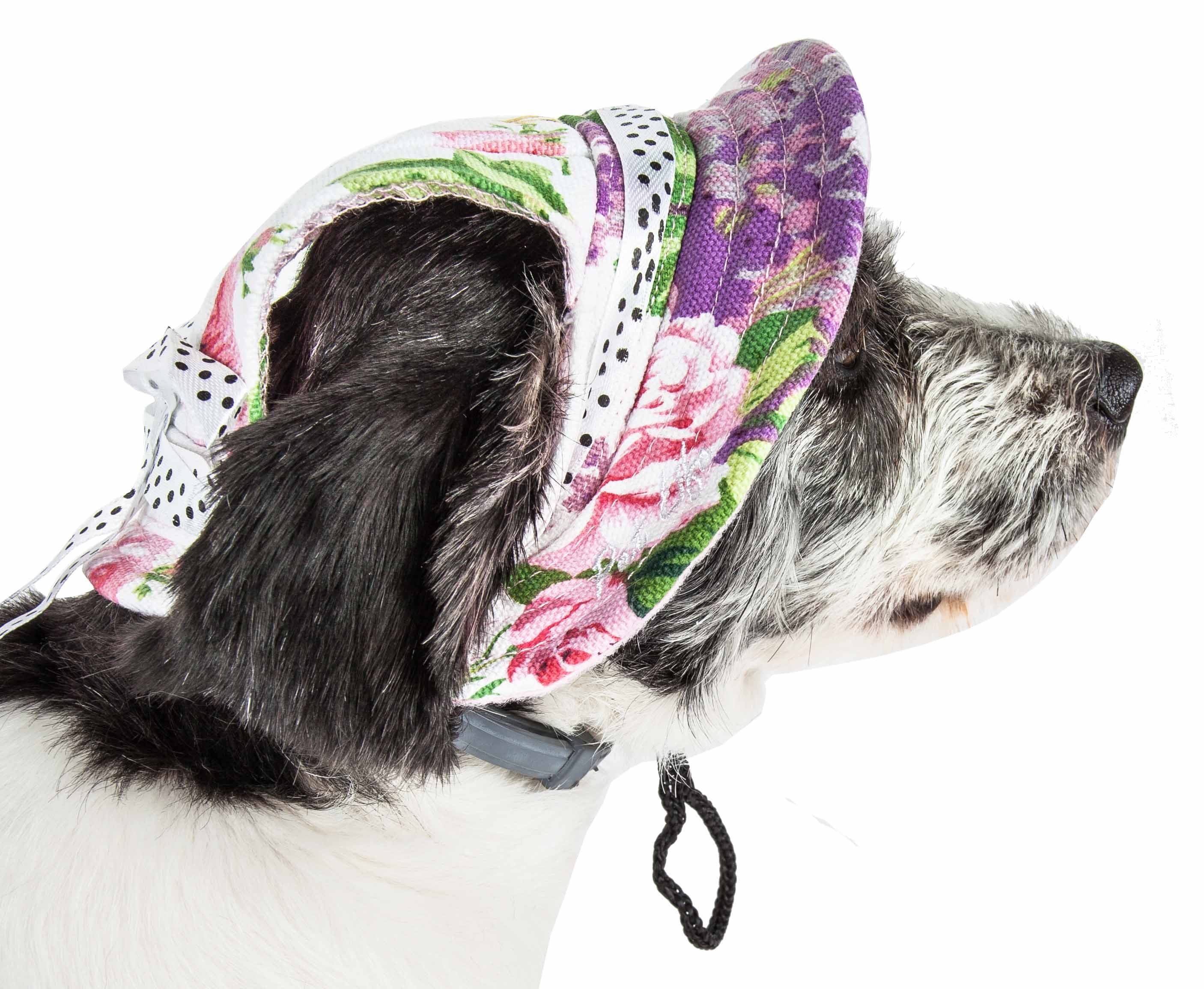 Pet Life  'Botanic Bark' Floral Uv Protectant Adjustable Fashion Canopy Brimmed Dog Hat Cap