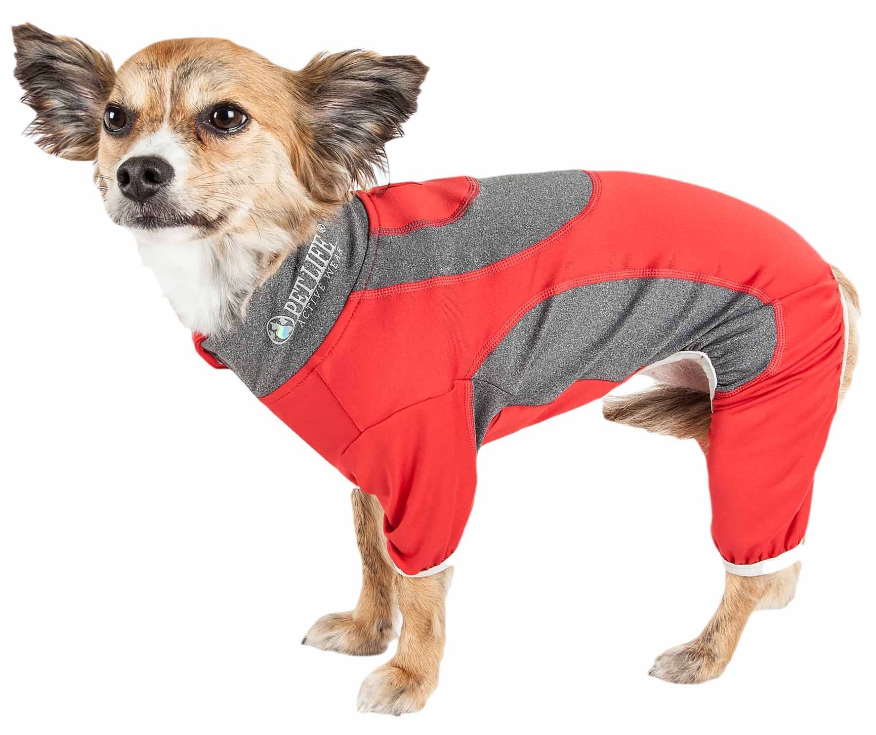 Pet Life  Active 'Warm-Pup' Heathered Performance 4-Way Stretch Two-Toned Full Body Warm Up