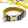 Houndstooth mustard leather accent collar & bow tie