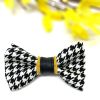 Houndstooth mustard leather accent collar & bow tie
