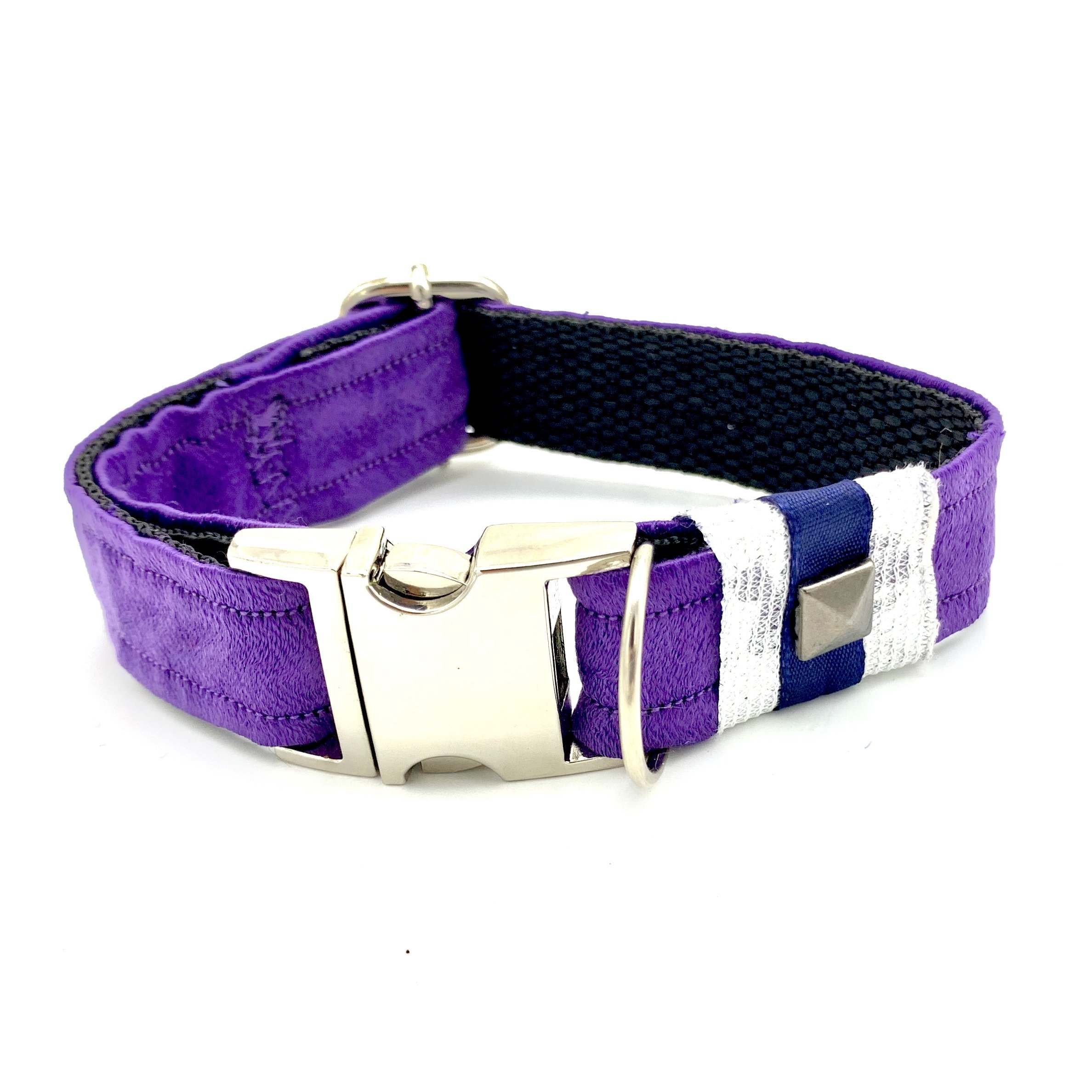 Fenrir purple satin leopard animal print dog collar