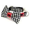 Red leather houndstooth collar & bow tie