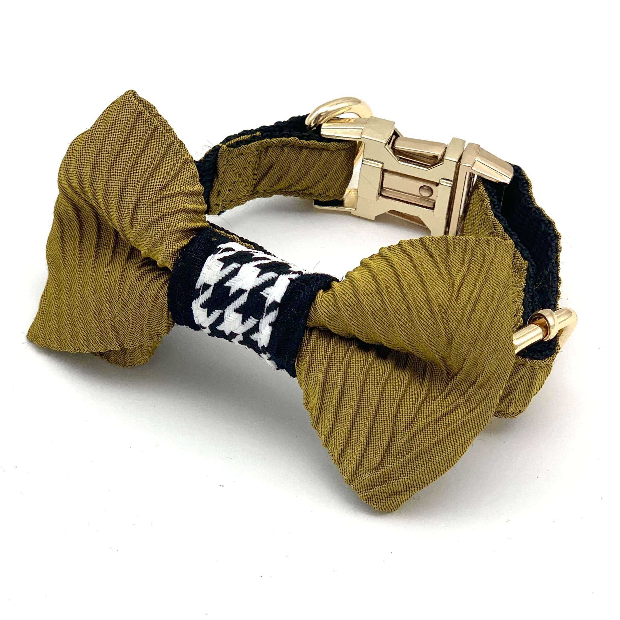 Mustard houndstooth collar & bow tie