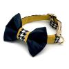 Leather mustard houndstooth collar & bow tie