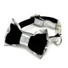 Suede and silver dog collar & bow tie set