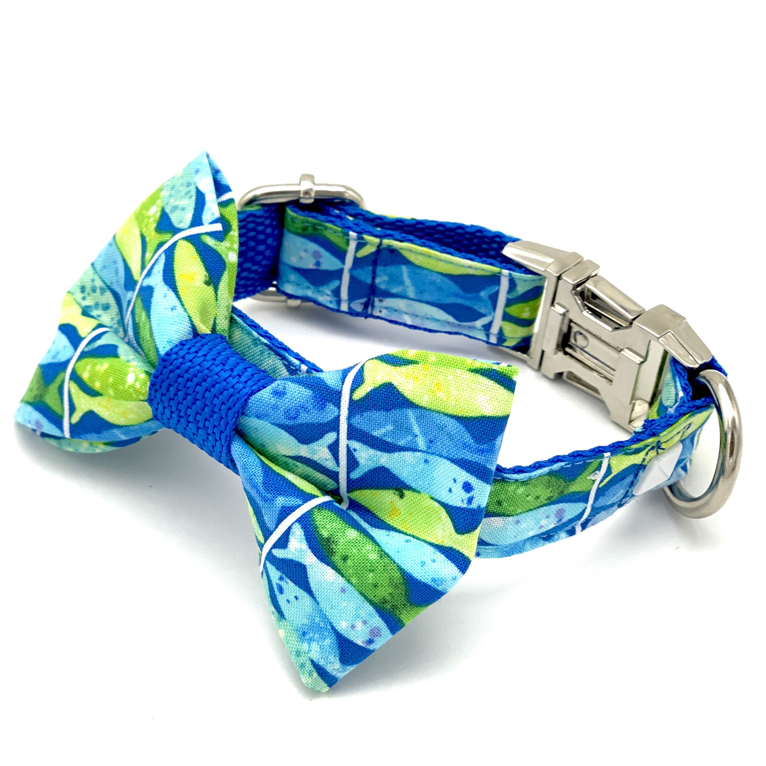Blue neon dog collar & bow tie set