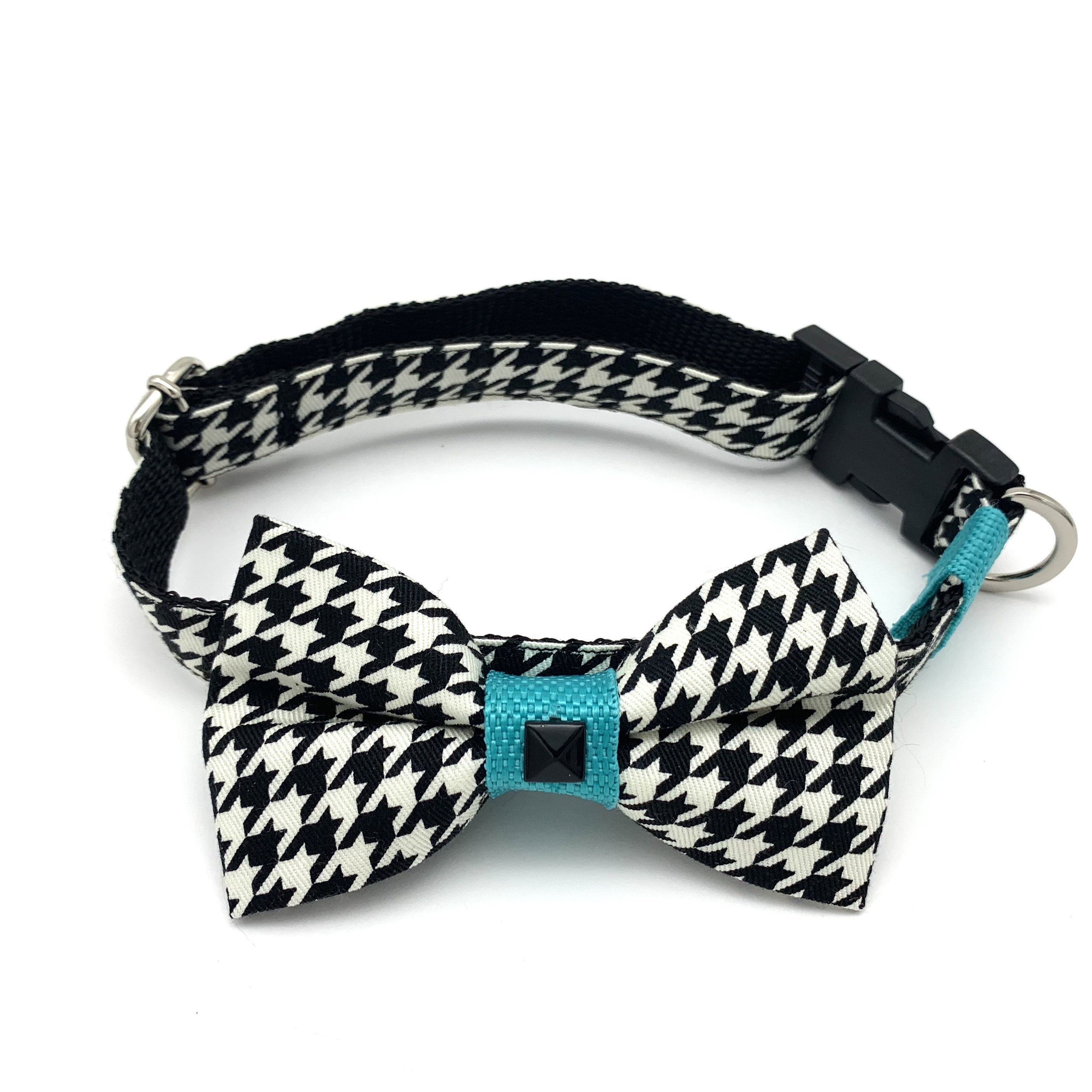 Turquoise houndstooth collar & bow tie set